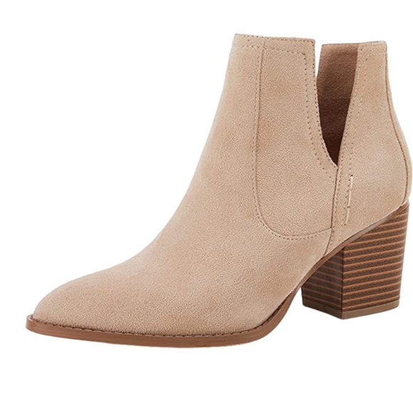 Womens Pointed Toe Ankle Boot Cutout Chunky Heel Bootie Nude Size 10 - Picture 1 of 8